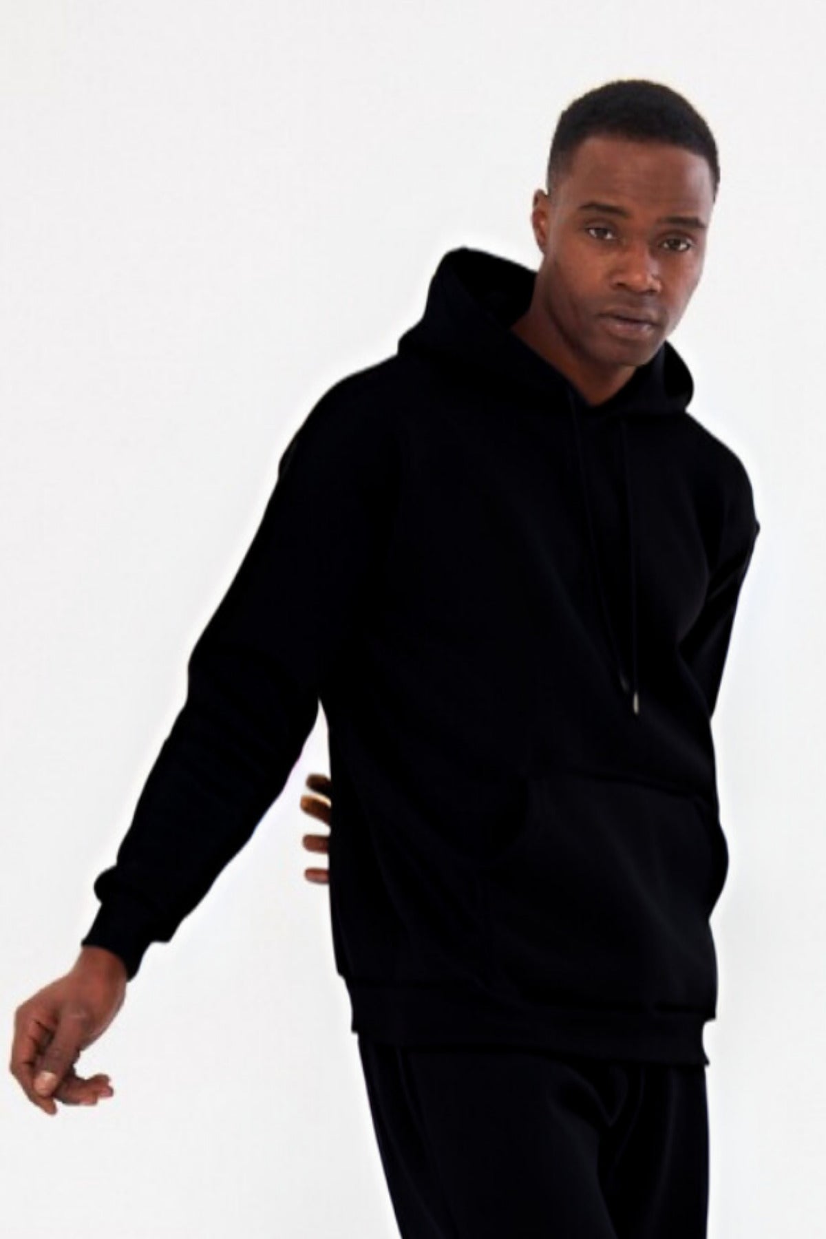 3iplik Bisiklet Yaka Kalın Sweatshirt Pamuklu - Siyah - 2