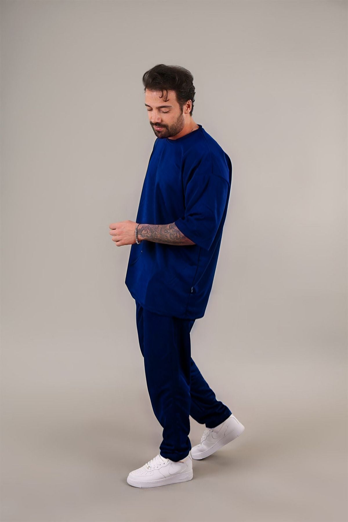 Erkek Kısa Kollu Pijama Takımı Bisiklet Yaka Reşme Salaş - Lacivert - 4