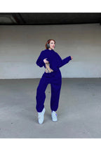 Kadın Oversize Spor Ve Günlük Jogger Paçası Lastikli Eşofman Takımı - Saks Mavisi - 2