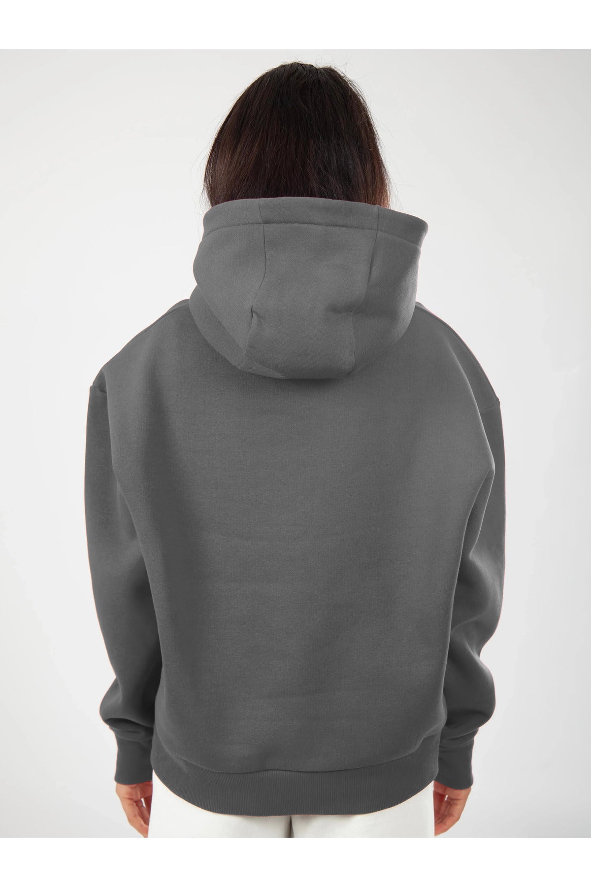 Oversize Hoodie Okul Sweatshirt - Füme - 3