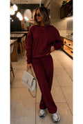 Kadin 3 İ̇pli̇k Bi̇si̇klet Yaka Sweatshirt Eşofman Takimi - Bordo - 1