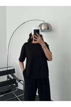 Kadın Modal Penye Yüksek Bel Oversize Alt Üst Takım - Siyah - 3