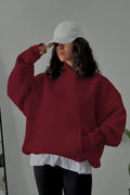 Kadın Kapşonlu Kalın Kanguru Cepli Sweatshirt - Bordo - 1