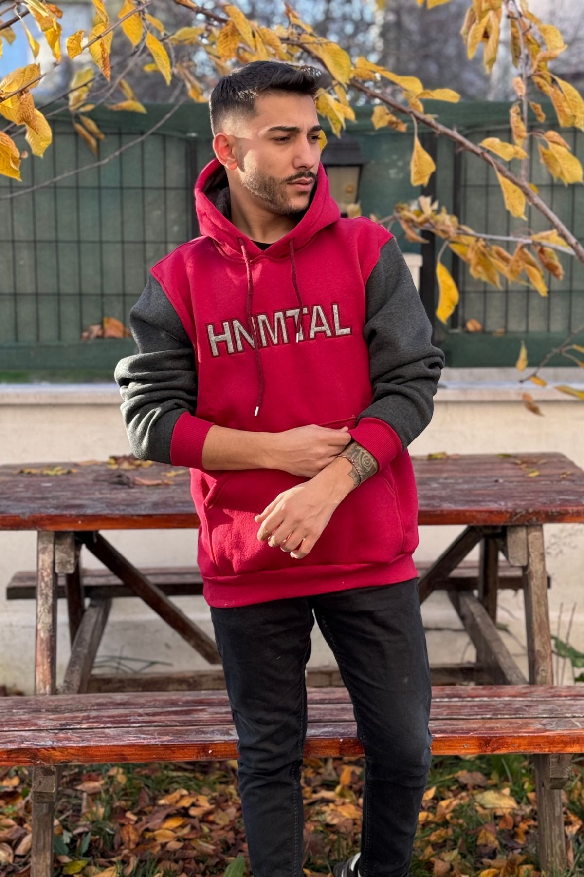 Erkek Kapşonlu Nakişli Oversi̇ze Kolej Sweatshi̇rt - HNMTA - 4