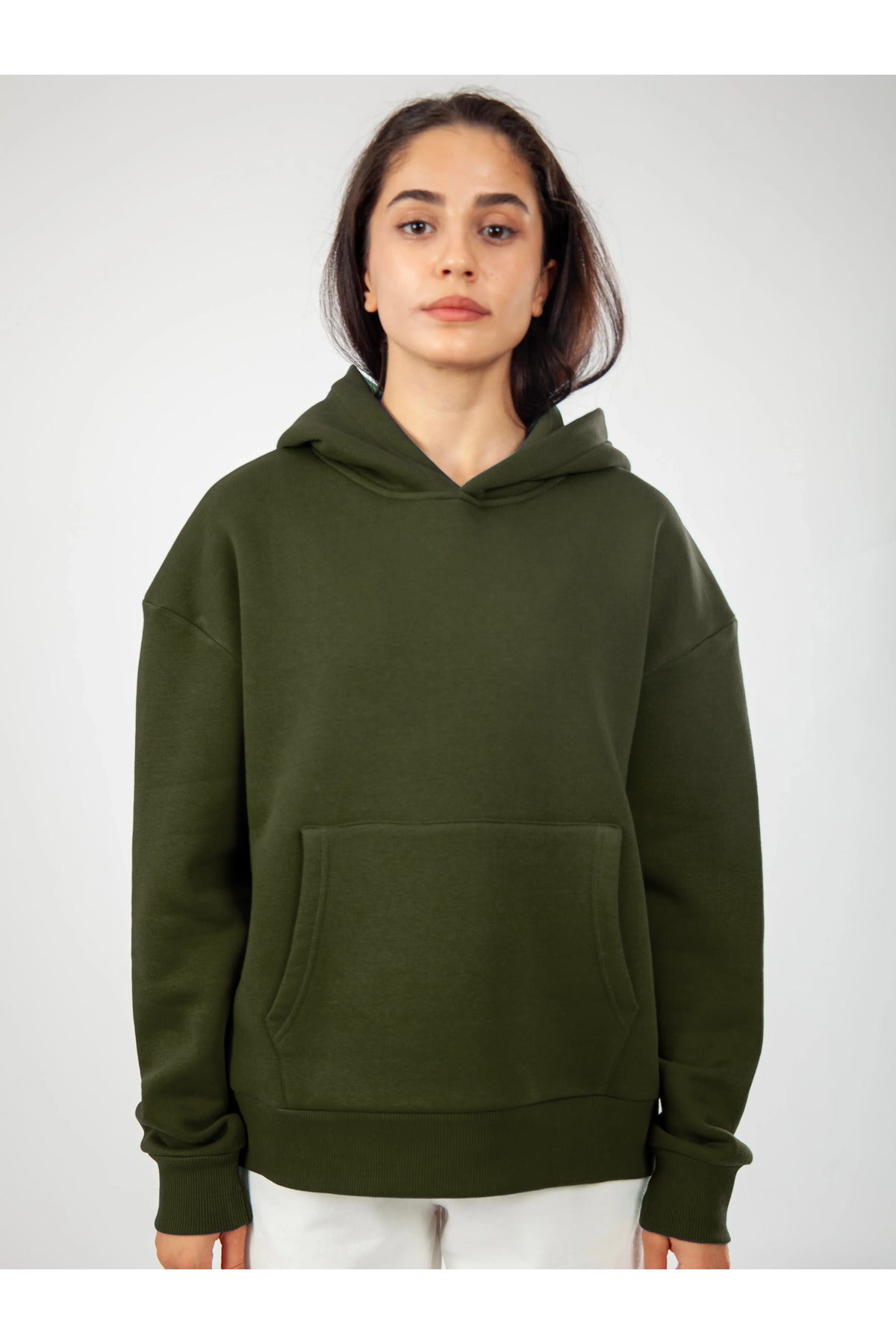 Oversize Hoodie Okul Sweatshirt - Haki - 1
