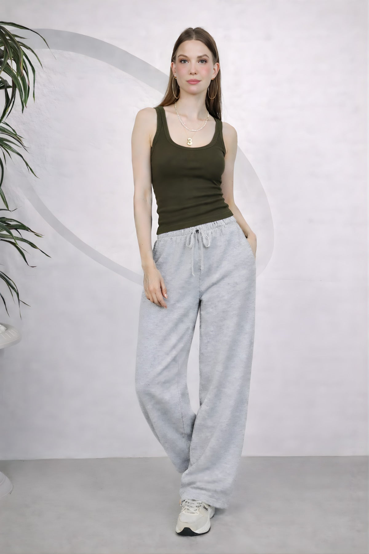 Kadin Fi̇ti̇lli̇ Kalin Askili Esnek Body Atlet - Haki - 1