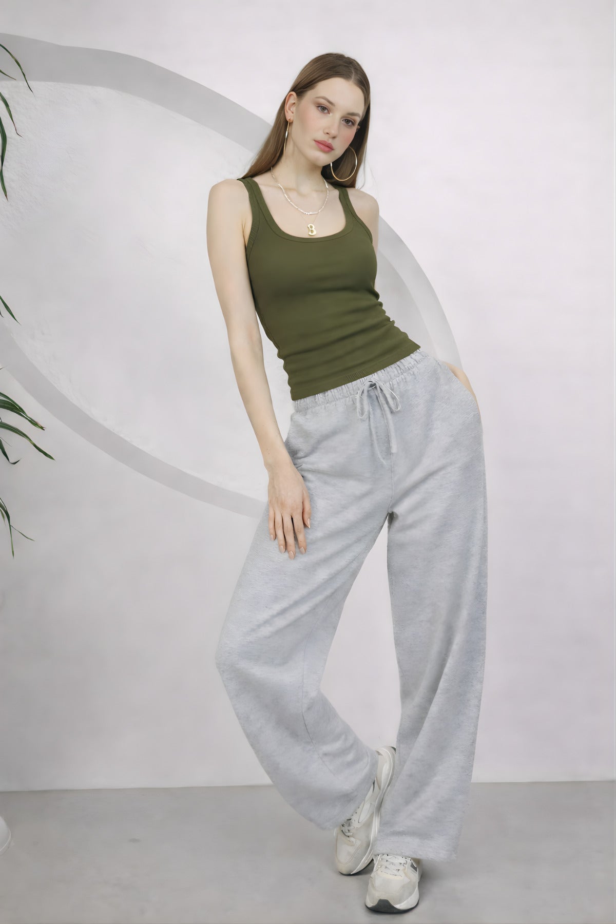Kadin Fi̇ti̇lli̇ Kalin Askili Esnek Body Atlet - Açık Haki - 3