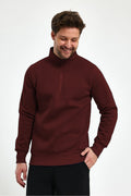 Erkek Yarım Fermuar Dik Yaka Uzun Kollu 3 İ̇plik Sweatshirt - Bordo - 1