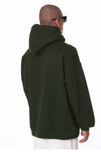 Erkek Bol Kesim Oversize 3 İ̇plik İ̇çi Pamuklu Şardonlu Kanguru Cep Kapşonlu Kışlık Hoodie Sweatshirt - Haki - 3