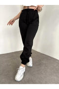 Unisex Kadın Siyah Kalın 3 İ̇plik Basic Jogger Örme Eşofman Altı - Siyah - 1