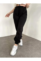 Unisex Kadın Siyah Kalın 3 İ̇plik Basic Jogger Örme Eşofman Altı - Siyah - 1