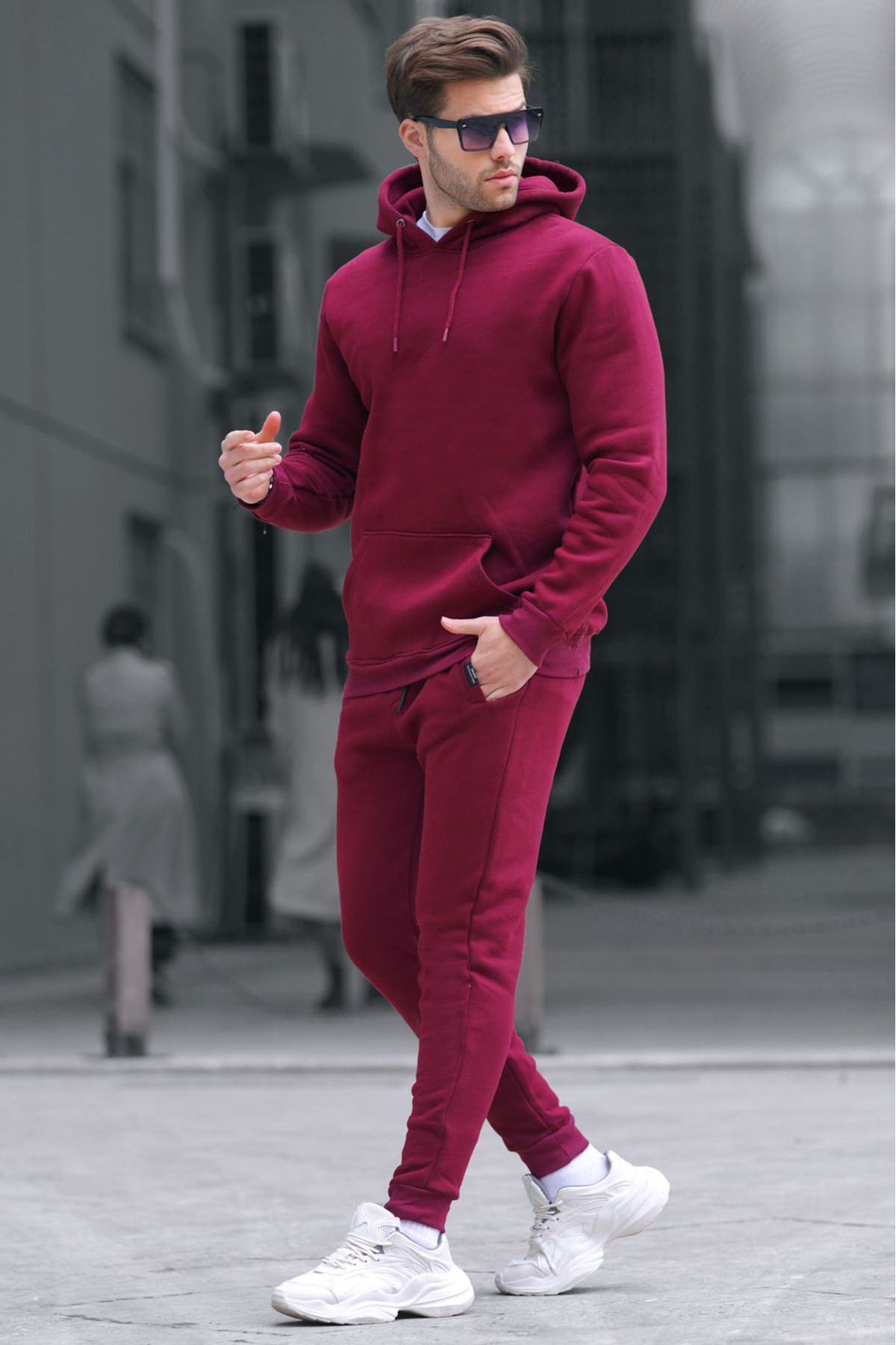 Bordo Kapşonlu Basic Eşofman Takımı - Bordo - 1