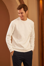 Erkek Bisiklet Yaka Uzun Kollu Oversize Sweatshirt - Beyaz - 2