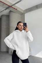 Kadın Kapşonlu Sweatshirt - Beyaz - 3