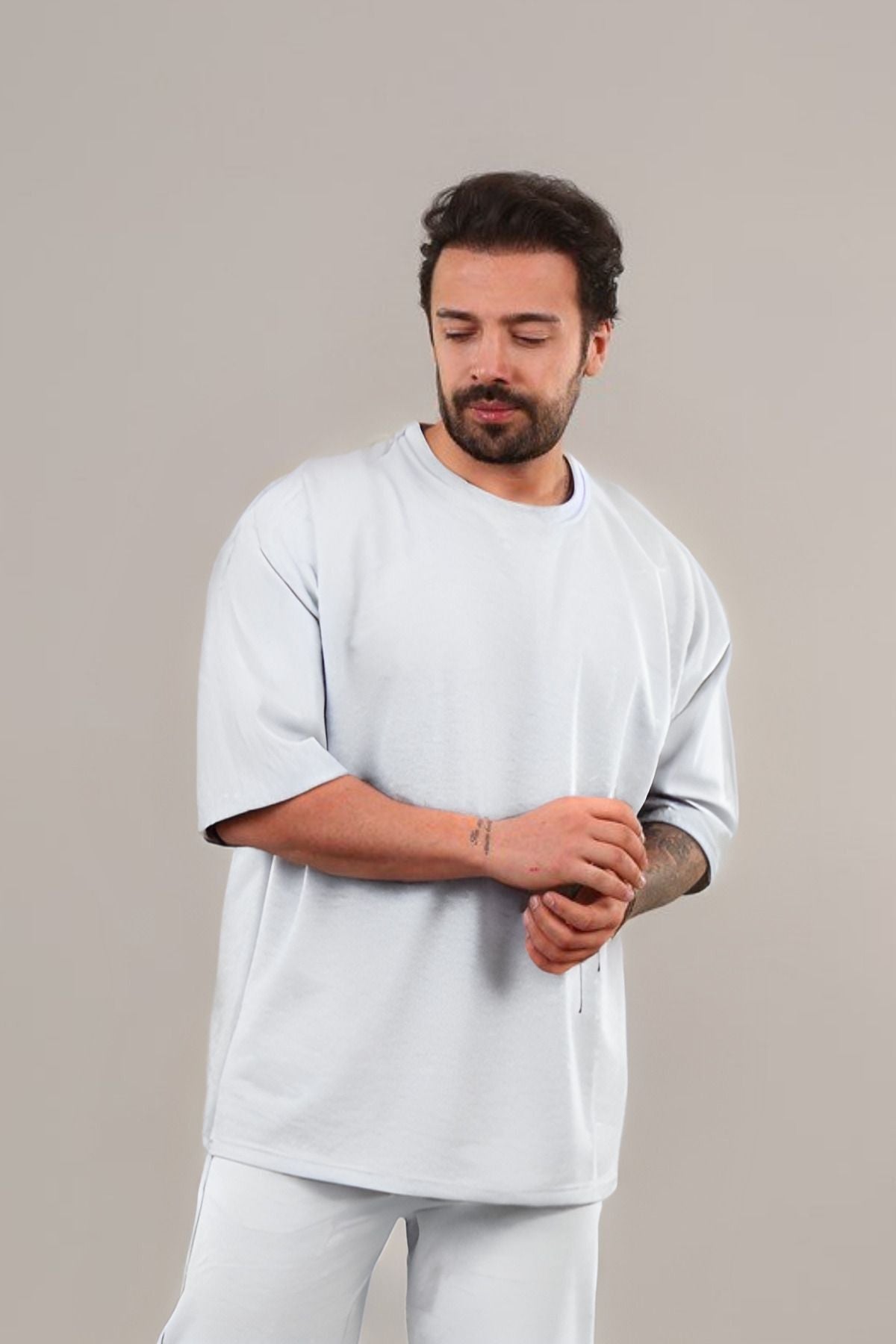 Erkek Oversize Comfort Penye T-shirt - Beyaz - 2