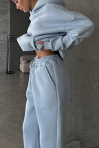 Kadın Paçası Lastikli Jogger Oversize Kışlık Eşofman Takımı - Bebe Mavisi - 2