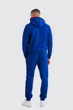 Erkek Kapüşonlu Kanguru Cep Oversize 3 İ̇plik İ̇çi Pamuklu Jogger Paça Eşofman Takımı - Saks Mavisi - 4