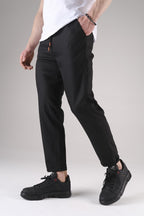 Erkek Duble Paça Bi̇lek Boy Dokuma Kumaş Beli̇ Lasti̇kli̇ Jogger Pantolon - Siyah - 2