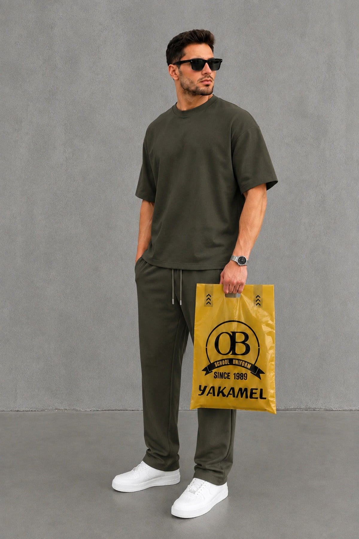 Oversize Salaş Kesim Premium Takım Kombin Rahat Kalıp Unisex İ̇kili Takım - Haki - 3