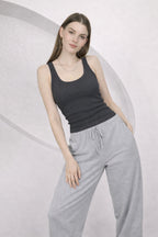 Kadin Fi̇ti̇lli̇ Kalin Askili Esnek Body Atlet - Füme - 2