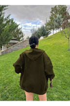 Haki Kadın Düz Fermuarlı Oversize Hırka Sweatshirt - Haki - 2
