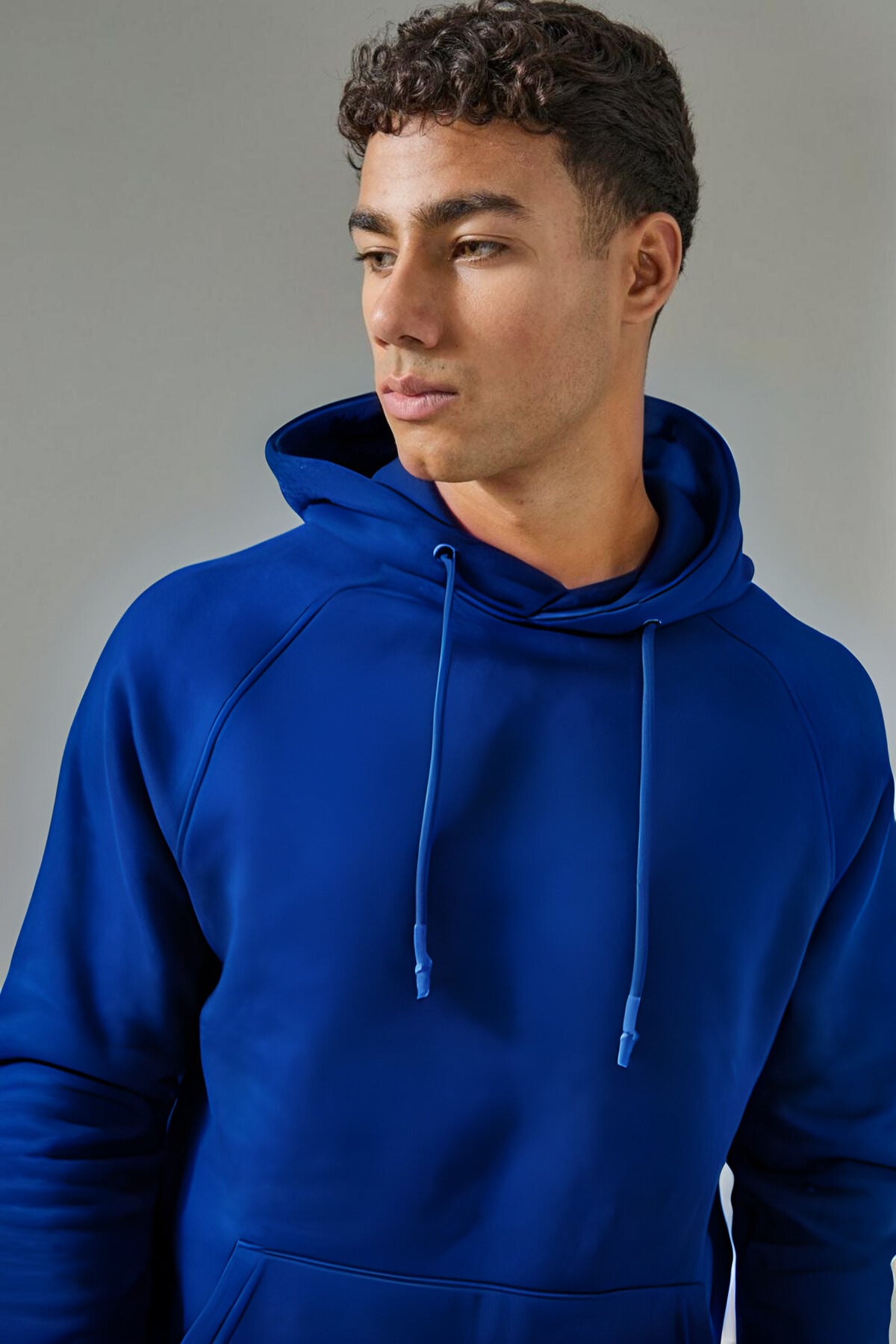 Erkek Kapüşonlu Kanguru Cepli Oversize Bol 3 İ̇plik İ̇çi Pamuklu Jogger Paça Eşofman Takımı - Saks Mavisi - 2