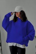Kadın Kapşonlu Kalın Kanguru Cepli Sweatshirt - Saks Mavisi - 1
