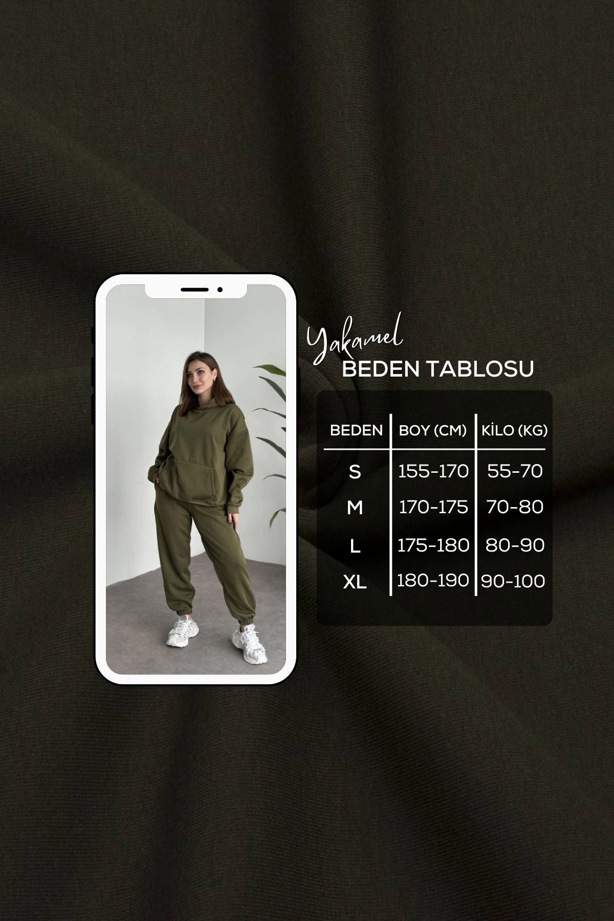 Kadın Haki Brooklyn Oversize Kapşonlu Alt Üst Eşofman Takımı - Haki - 7