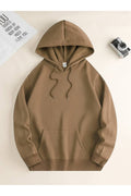 Unisex 3 İ̇plik Kapşonlu İ̇çi Pamuklu Şardonlu Kanguru Cep Okul Sweatshirt - Vizon - 1