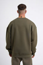 Erkek İ̇çi Pamuklu Bisiklet Yaka Sweatshirt - Haki - 2