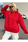 Kadın Kırmızı Hoodie Sweatshirt Kapşonlu 3 İplik Puf 248-1 - C1 Kırmızı - 1