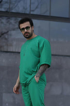 Erkek Oversize Pamuklu Nefes Alan T-shirt - Yeşil - 2