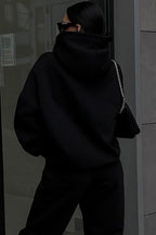 Kadın Salaş Kışlık Hoodie Sweatshirt - Siyah - 3