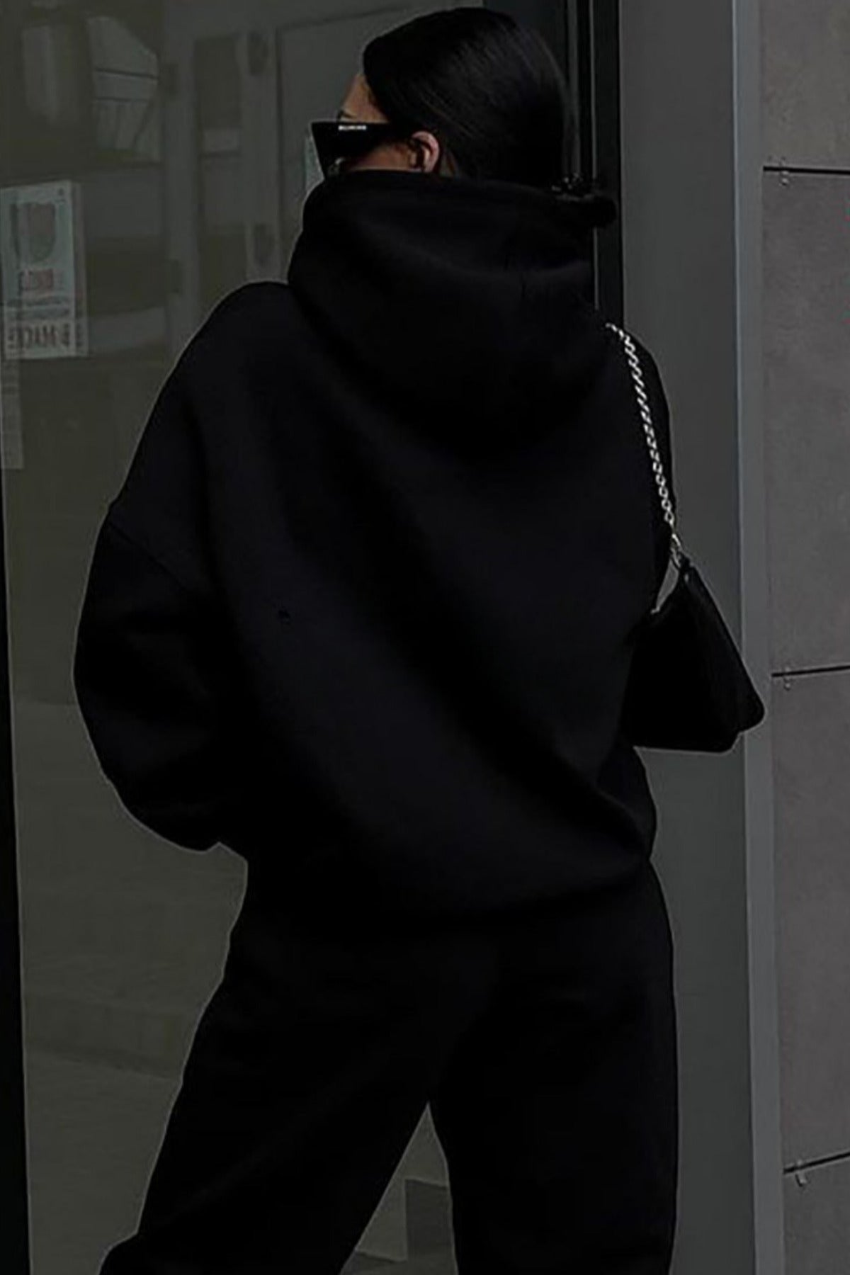 Kadın Salaş Kışlık Hoodie Sweatshirt - Siyah - 3
