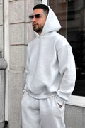 Erkek Düz Spor Ve Günlük Kapşonlu Hoodie Sweatshirt - Gri - 1