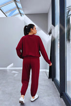 Kadın Bisiklet Yaka Yüksek Bel Yumuşacık Oversize Eşofman Takımı - Bordo - 4