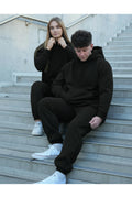 Unisex Çi̇ftlere Özel 3 İ̇pli̇k Şardonlu Eşofman Takimi - Siyah - 1