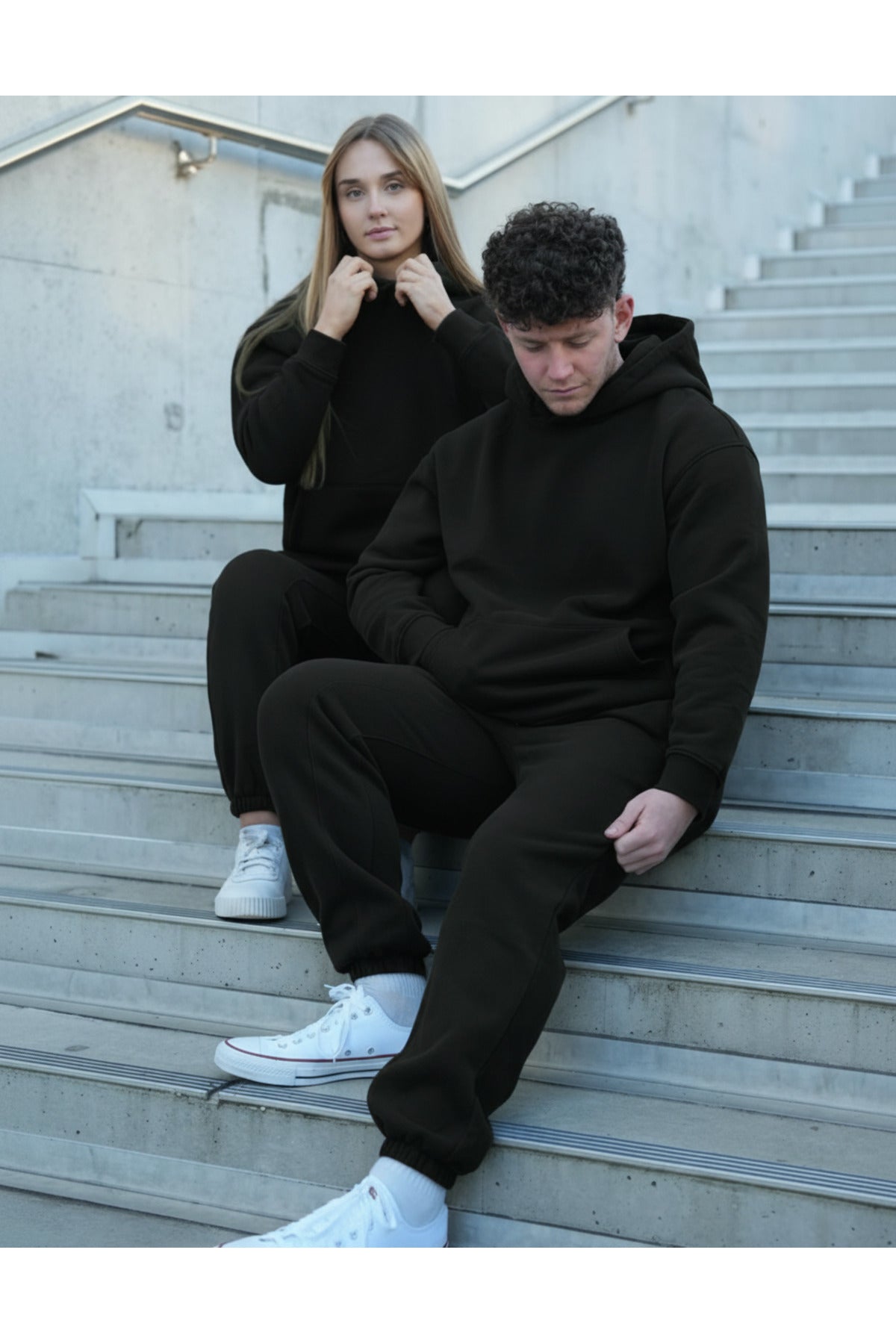 Unisex Çi̇ftlere Özel 3 İ̇pli̇k Şardonlu Eşofman Takimi - Siyah - 1