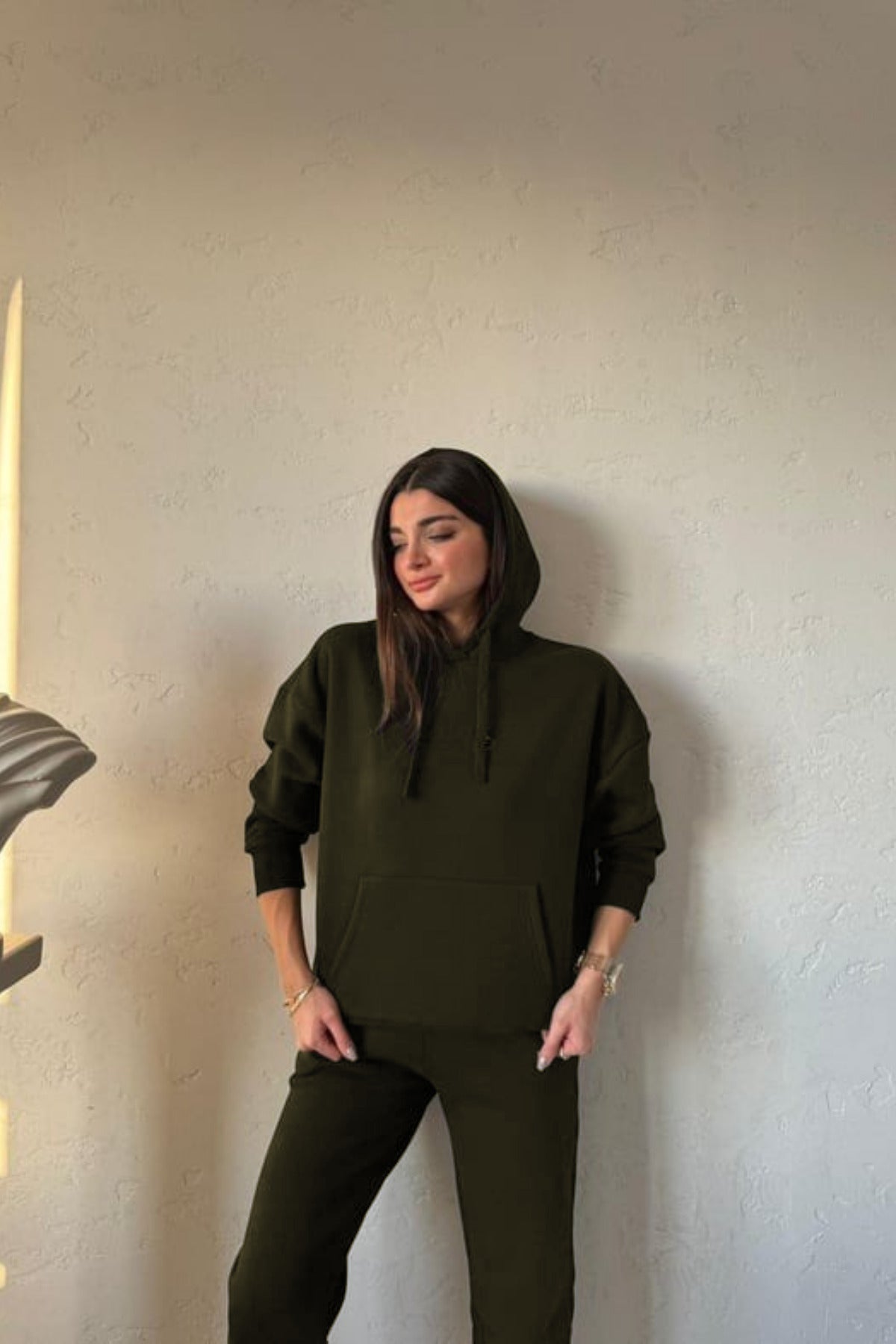 Kadin 3 İ̇pli̇k Şardonlu Sweatshi̇rt Eşofman Takimi - Haki - 3