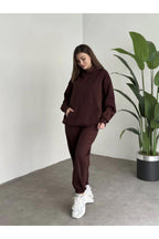 Kadın Kahverengi Brooklyn Oversize Kapşonlu Alt Üst Eşofman Takımı - Brown - 4