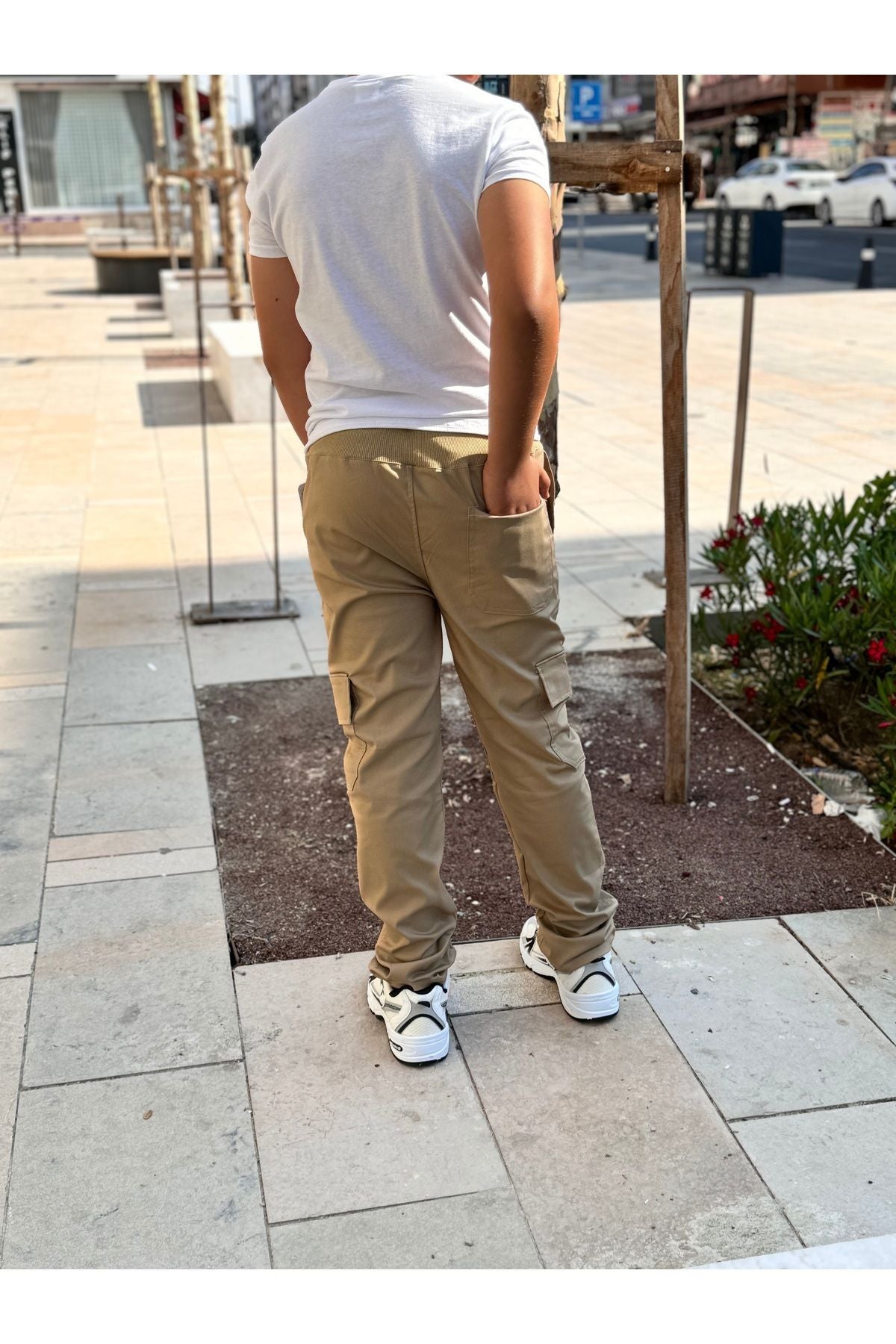 Çocuk Krem Canvas Ribana Bel 5 Cep Okul Pantolonu - KREM - 3