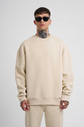 Erkek 3 İ̇plik Kalın Bisiklet Yaka Sweatshirt - Bej - 1