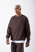 Erkek Bisiklet Yaka Oversize Sweatshirt - Kahverengi - 1