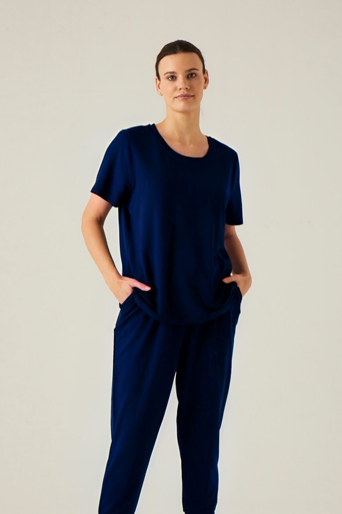 Kadın Lacivert Batik Kısa Kol Gecelik Pamuklu Pijama Takımı - Lacivert - 1