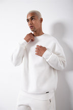Erkek Bisiklet Yaka Oversize Sweatshirt - Beyaz - 1