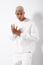 Erkek Bisiklet Yaka Oversize Sweatshirt - Beyaz - 4