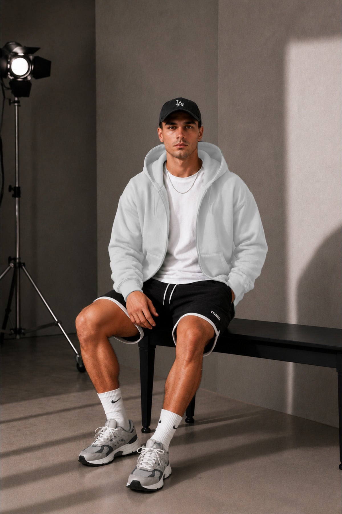 Erkek Günlük Streetwear Oversize Rahat Kalıp Hırka - Beyaz - 2