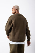 Erkek Bisiklet Yaka Oversize Sweatshirt - Haki - 4