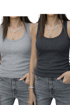 Kadin 2'li̇ Gri̇melanj Ve Antrasi̇tmelanj Fi̇ti̇lli̇ Kalin Askili Esnek Atlet Body - Grimelanj - 2