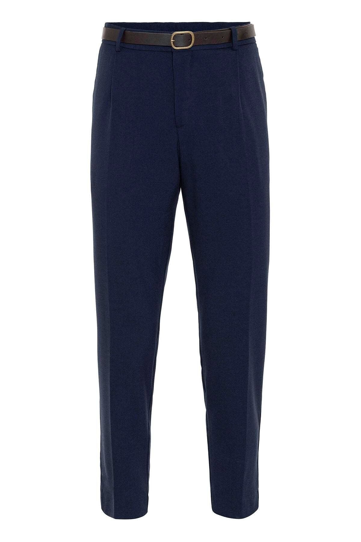 Erkek Lise Regular Esnek Likralı Bilek Boy Kumaş Pantolon - Lacivert - 2